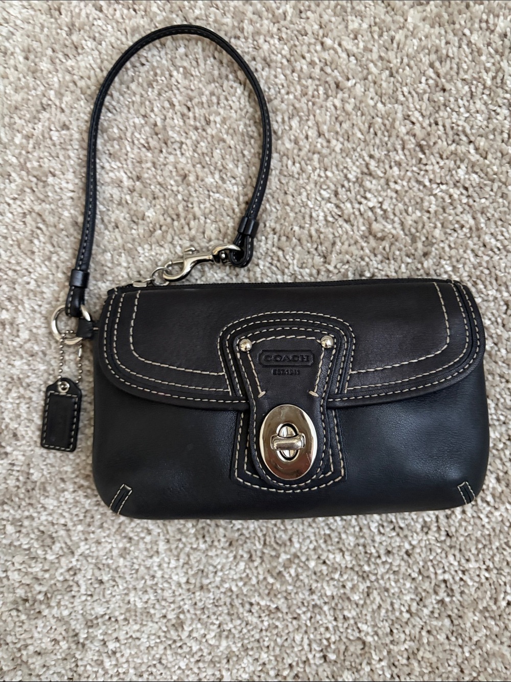 Coach Legacy Black Leather Wristlet with Turn-Lock Detail
